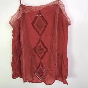 Tularosa Top Womens M Tank Lace Trim Cami Lightweight Cutout Design Rust